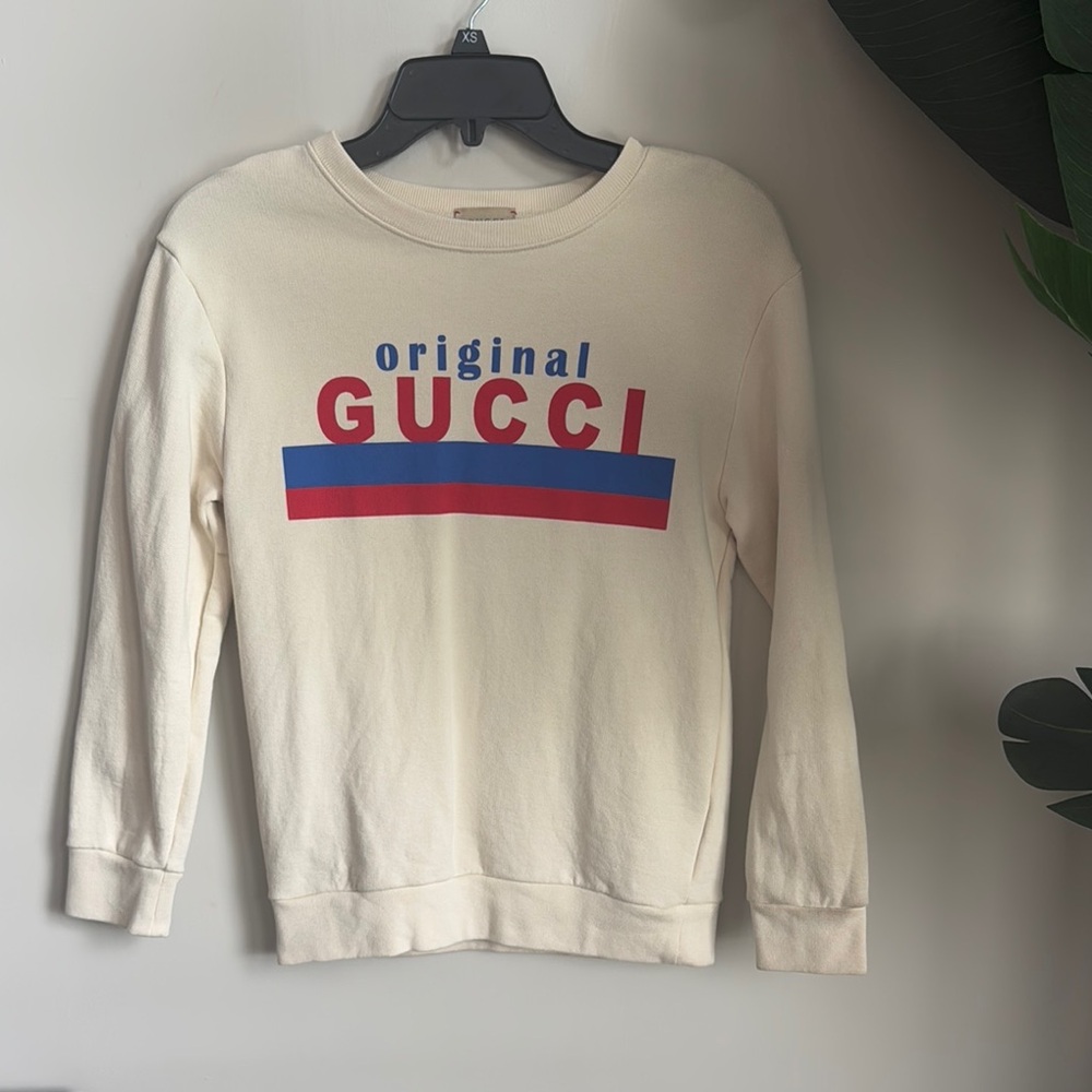 Gucci Cream and Red Crew Neck Sweater with Retro Design